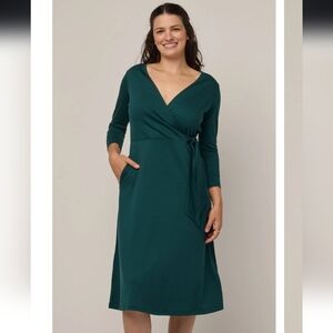 Midi Faux Wrap Dress in Pine